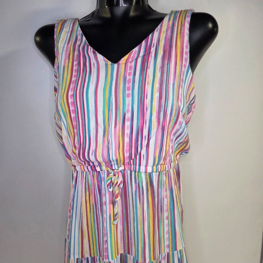 Nina Leonard "Maxi-mum Impact" striped crinkle chiffon dress